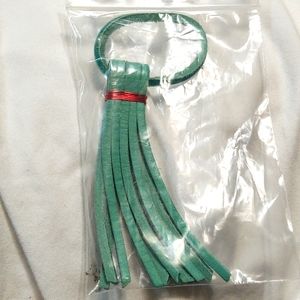 Jade Green Leather Tassel/Fringe Bag Charm/Key Chain
